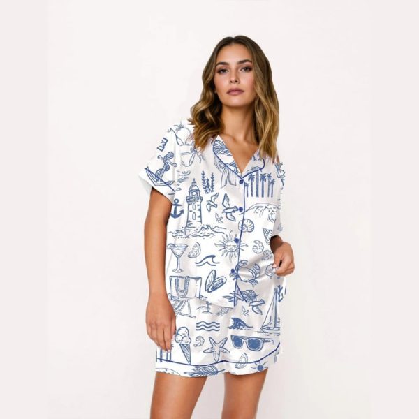 Coastal Whimsical Style Summer Beach Pajama Set