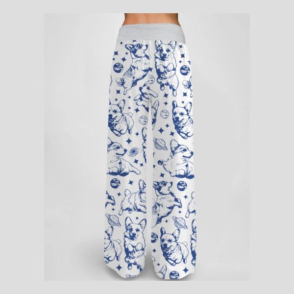 Corgi In Space Contrast Wide Leg Pants For Women