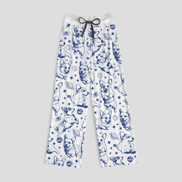 Corgi In Space Contrast Wide Leg Pants For Women