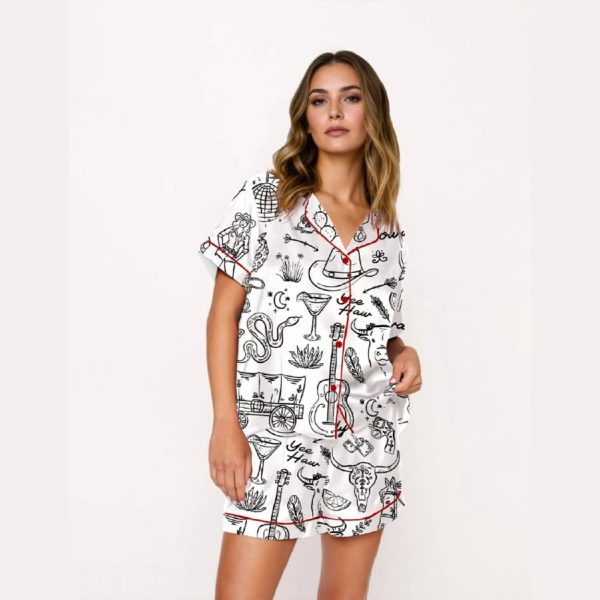 Cowgirl Whimsical Style Hand Drawn Western Bachelorette Party Pajama Set