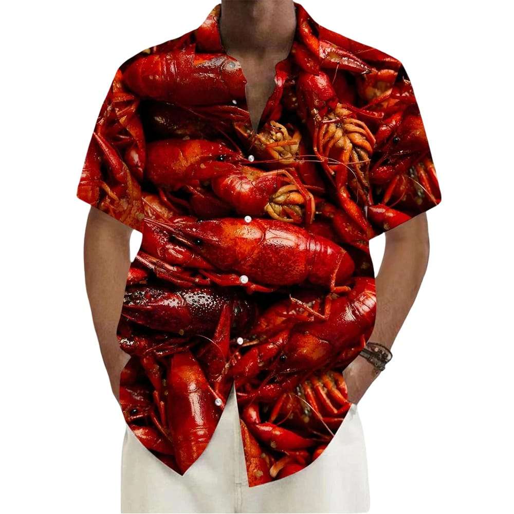 Crayfish Print Mens Pocket Short Sleeve Shirts Crayfish Print Men's Pocket Short Sleeve Shirts