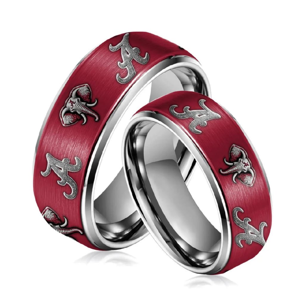 Crimson Tide Silver Tungsten Couples Rings Crimson Tide Silver Tungsten Couples Rings
