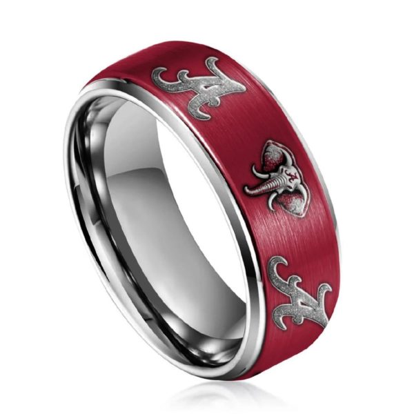 Crimson Tide Silver Tungsten Couples Rings