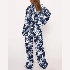 Blue Poodle Dog Silky Satin Pajama Set3