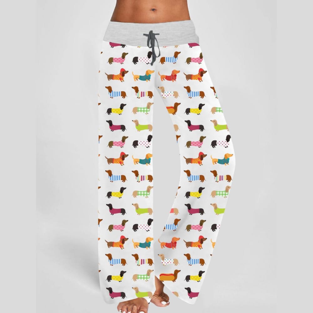 Dachshund Contrast Wide Leg Pants For Women Dachshund Contrast Wide Leg Pants For Women