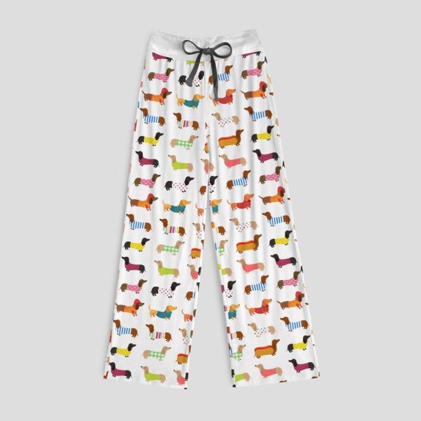 Dachshund Contrast Wide Leg Pants For Women