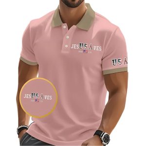 Mens Vintage USA Jesus Saves Printed POLO Shirt4