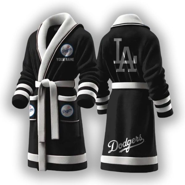 Dodgers Custom Name Fleece Bathrobe
