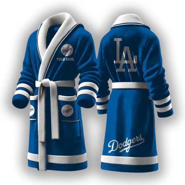 Dodgers Custom Name Fleece Bathrobe