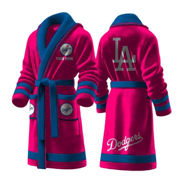 Dodgers Custom Name Fleece Bathrobe