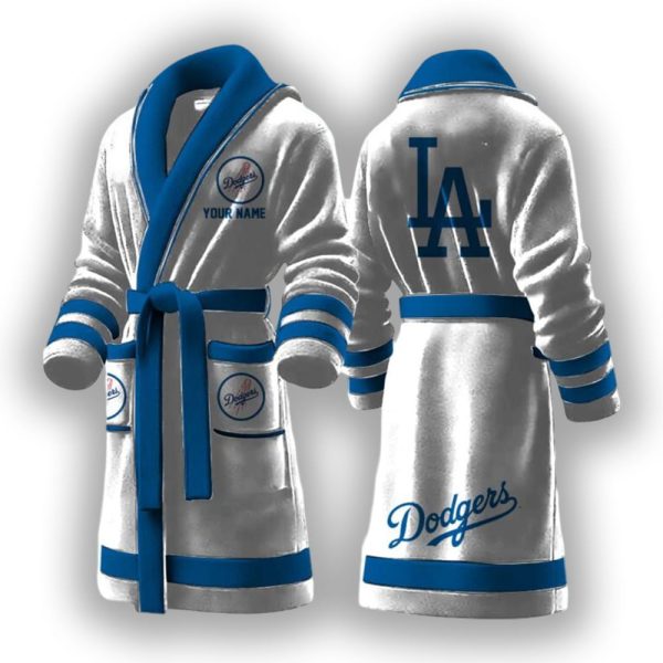 Dodgers Custom Name Fleece Bathrobe