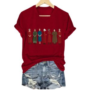V Neck Retro The Handmaids Tale Print T Shirt