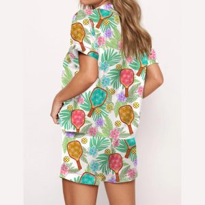 Tropical Pickleball Silky Satin Pajama Set1