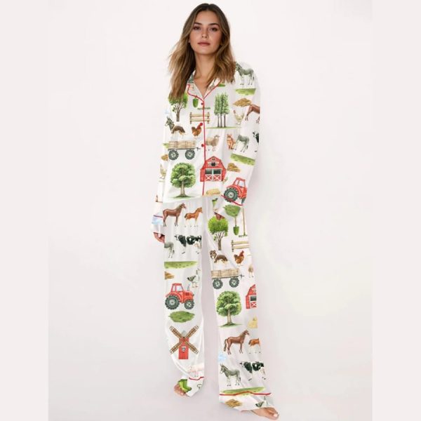 Farm Animals Mill Horse Cow Pig Chickens Donkey Sheep Trees Tractor Barn Pajama Set