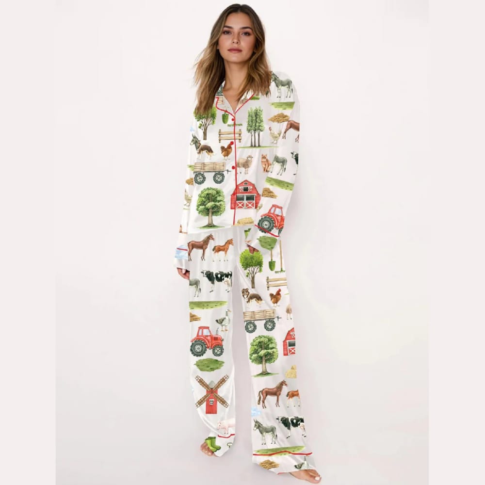 Farm Animals Mill Horse Cow Pig Chickens Donkey Sheep Trees Tractor Barn Pajama Set1 Farm Animals Mill Horse Cow Pig Chickens Donkey Sheep Trees Tractor Barn Pajama Set1