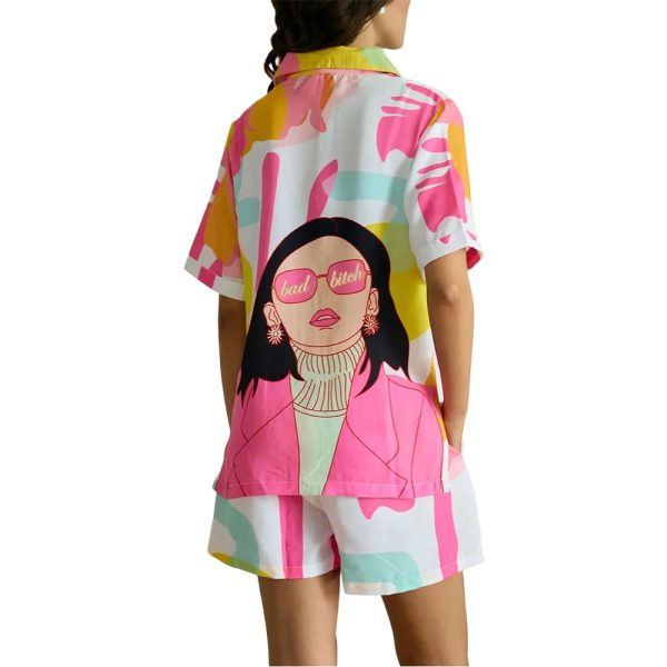 Fashionable Lady Wearing Glasses Pajama Set