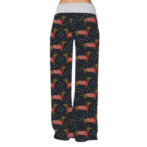 Christmas Dachshund Dog Contrast Wide Leg Pants For Women1