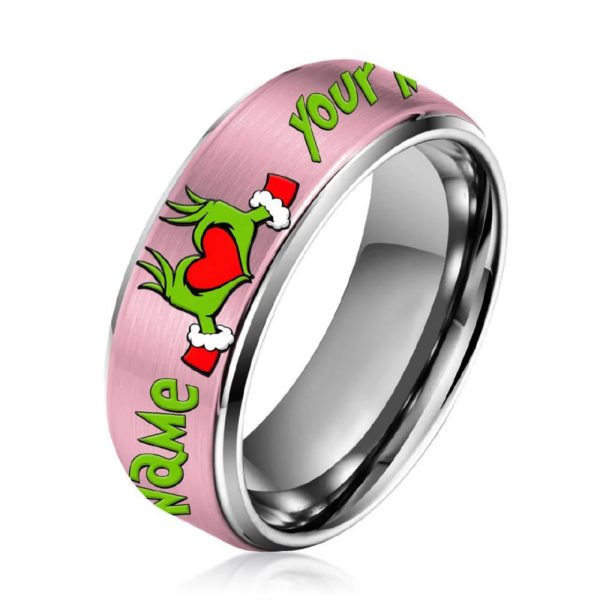 Grnch Custom Name Silver Tungsten Couples Rings