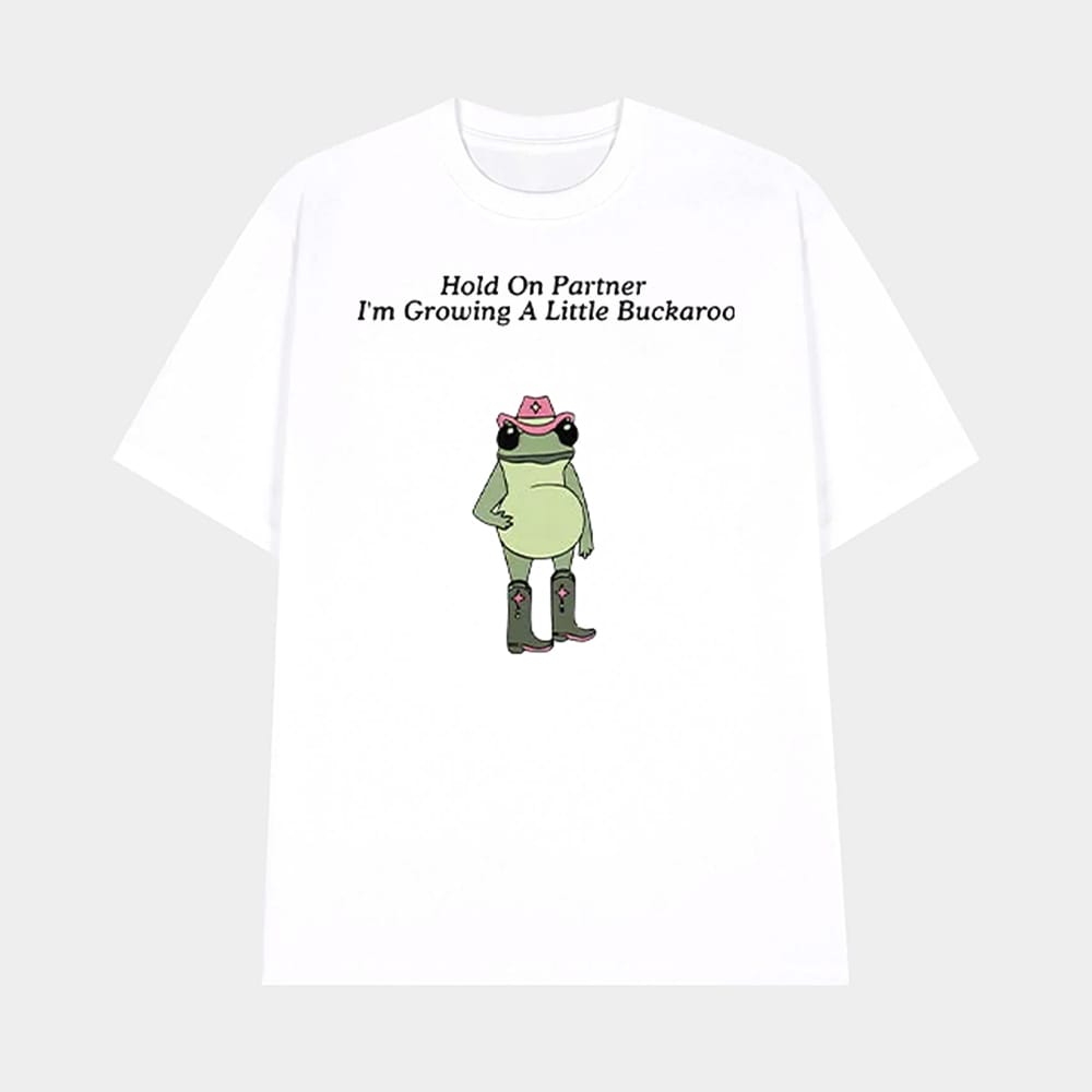 Hold on Partner Im Growing A Little Buckaroo Frog Pregnancy Shirt 1 Hold on Partner I'm Growing A Little Buckaroo Frog Pregnancy Shirt