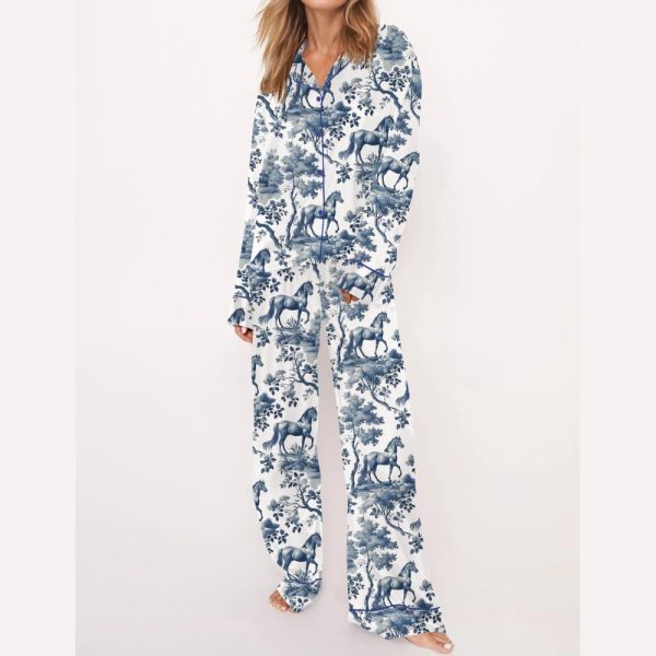 Horse Toile Silky Satin Pajama Set