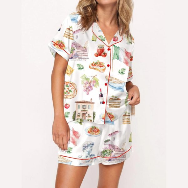 Italy Watercolour Travel Silky Satin Pajama Set