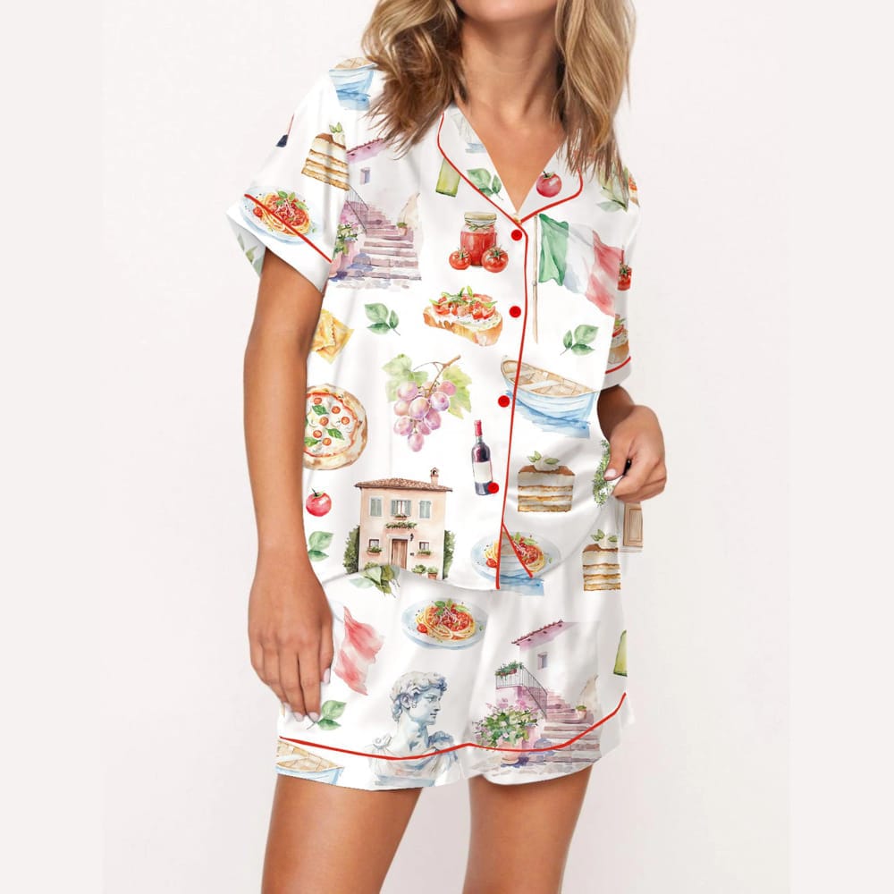 Italy Watercolour Travel Silky Satin Pajama Set Italy Watercolour Travel Silky Satin Pajama Set
