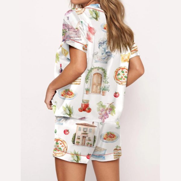 Italy Watercolour Travel Silky Satin Pajama Set