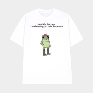 Hold on Partner Im Growing A Little Buckaroo Frog Pregnancy Shirt 1
