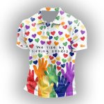 LGBT We Rise By Lifting Others Heart Rainbow Print Polo Shirt