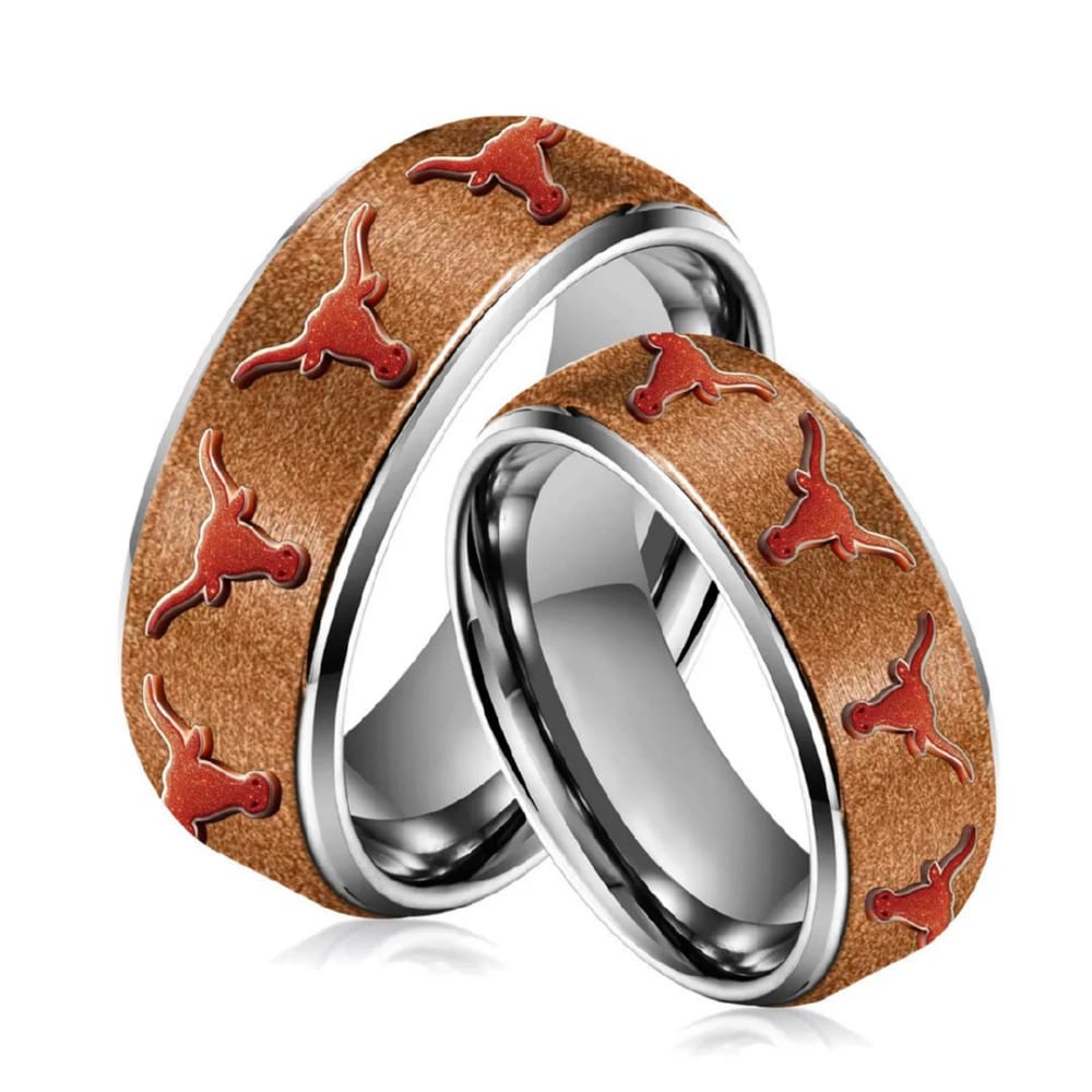 Longhorns Silver Tungsten Couples Rings Longhorns Silver Tungsten Couples Rings