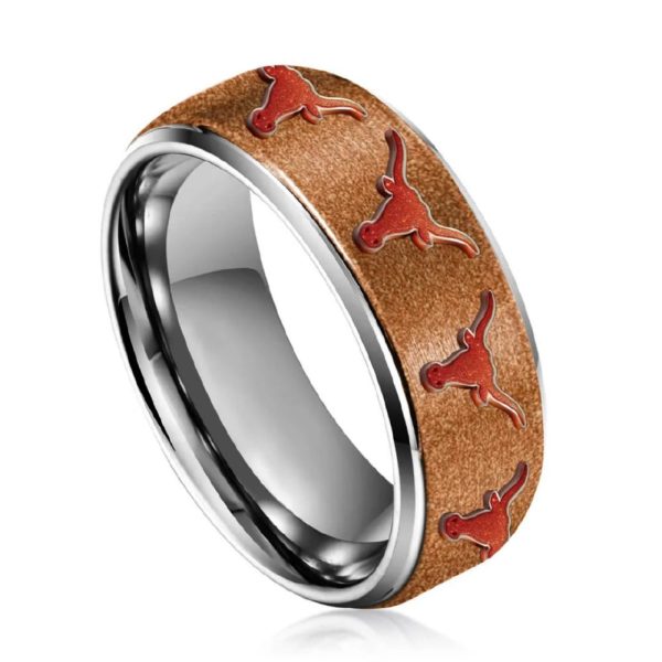 Longhorns Silver Tungsten Couples Rings