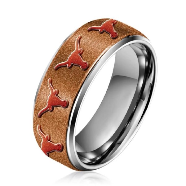 Longhorns Silver Tungsten Couples Rings