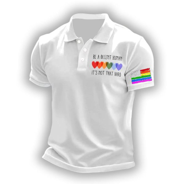 Man’s Vintage Be A Decent Human It’s Not That Hard Printed Polo Shirt