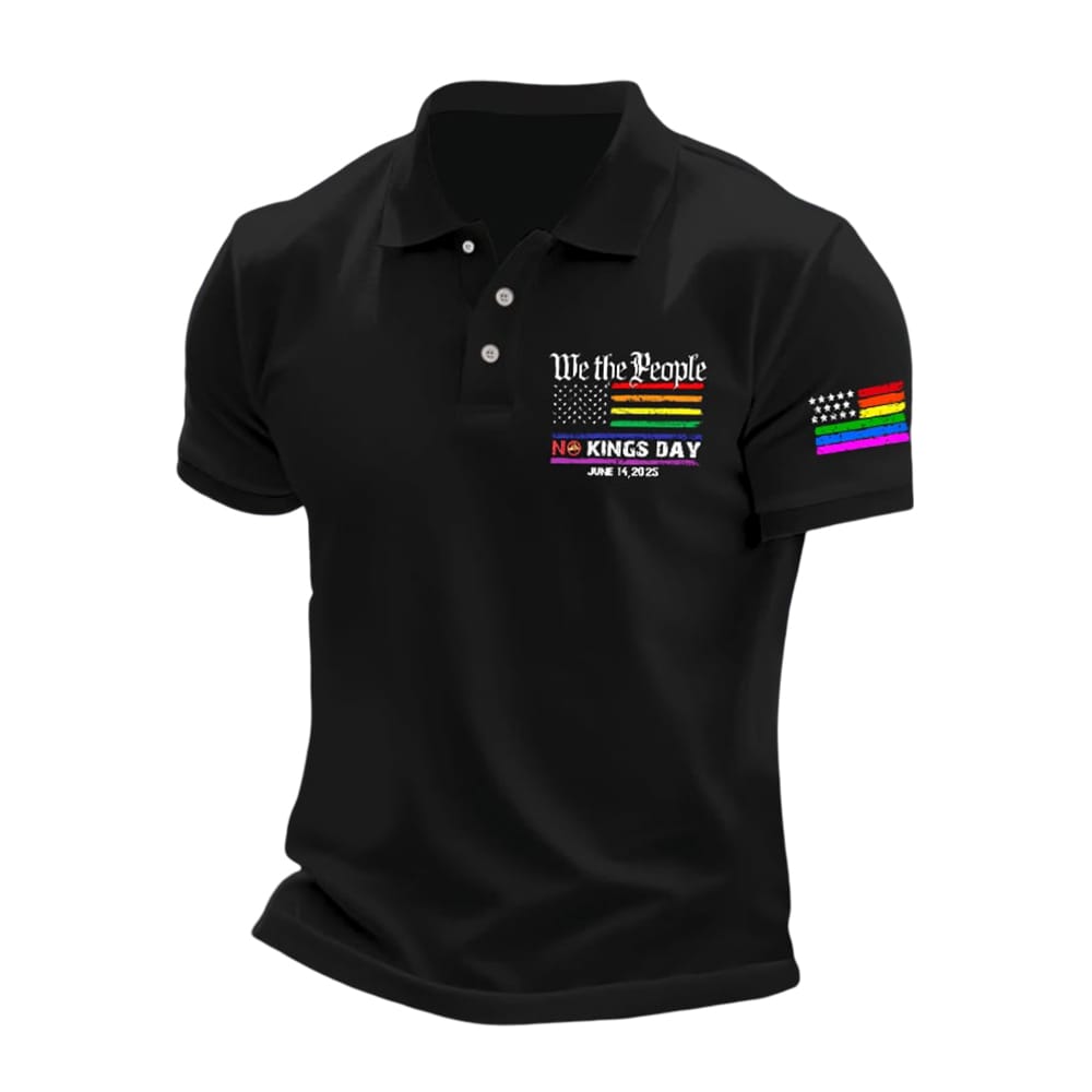 Mans Vintage We The People No Kings Day June 14 2025 Printed Polo Shirt Man's Vintage We The People No Kings Day June 14 2025 Printed Polo Shirt