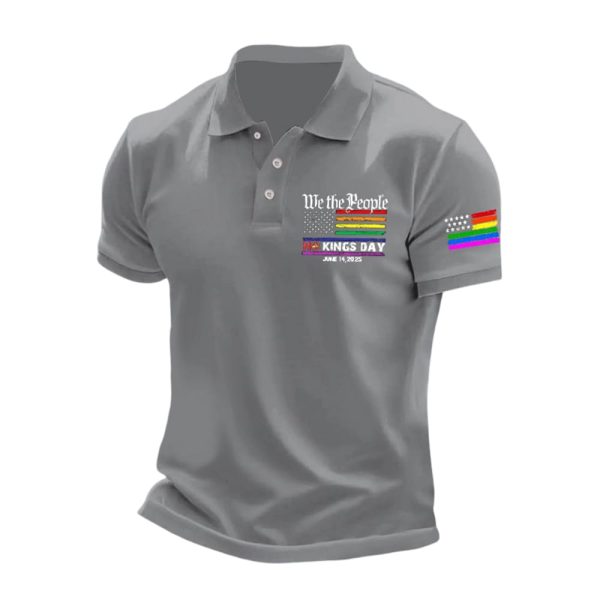 Man’s Vintage We The People No Kings Day June 14 2025 Printed Polo Shirt