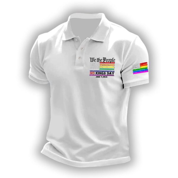 Man’s Vintage We The People No Kings Day June 14 2025 Printed Polo Shirt