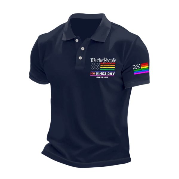 Man’s Vintage We The People No Kings Day June 14 2025 Printed Polo Shirt