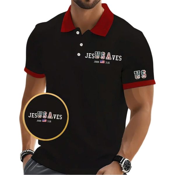 Men’s Vintage USA Jesus Saves Printed POLO Shirt