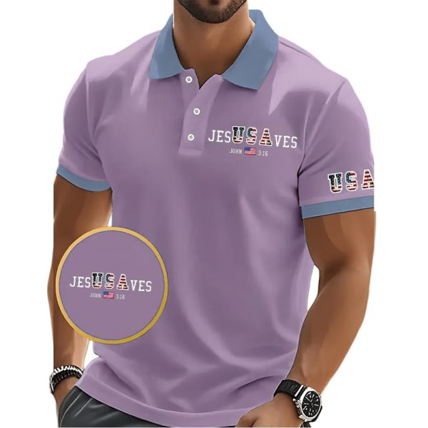Men’s Vintage USA Jesus Saves Printed POLO Shirt