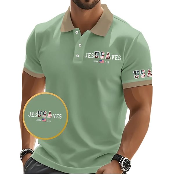 Men’s Vintage USA Jesus Saves Printed POLO Shirt