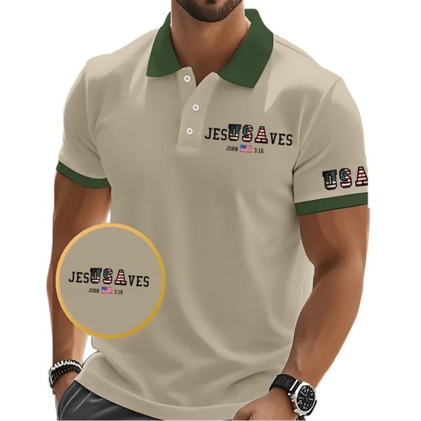 Men’s Vintage USA Jesus Saves Printed POLO Shirt