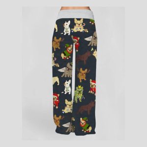 Christmas French Bulldog Contrast Wide Leg Pants For Women1