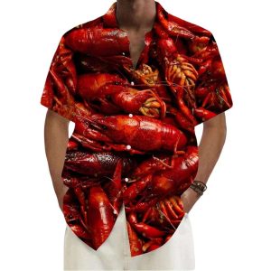 Crayfish Print Men’s Pocket Short Sleeve Shirts
