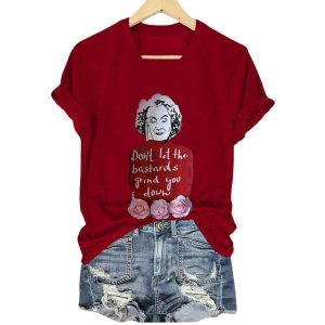 V-Neck Retro Don’t Let The Bastards Grind You Down Print T-Shirt