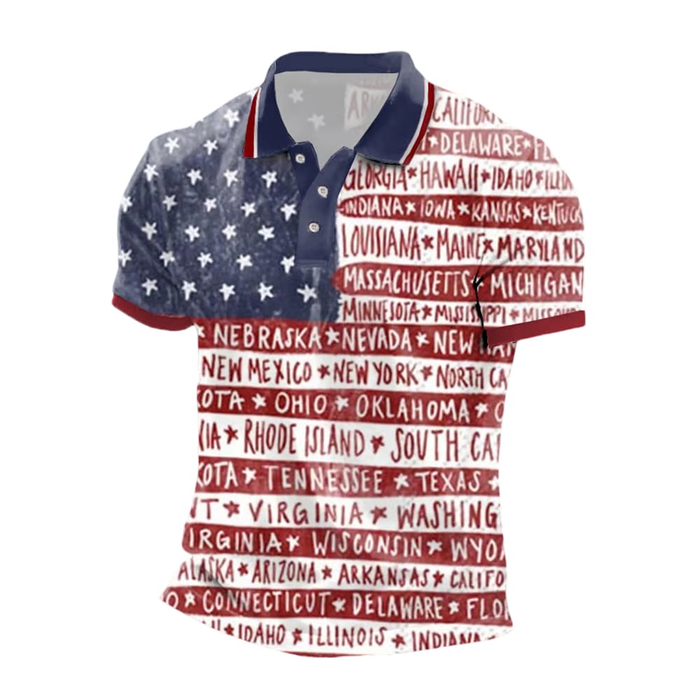 Patriotic States Independence Day American Flag Print Polo Shirt Patriotic States Independence Day American Flag Print Polo Shirt