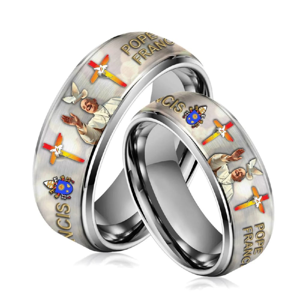 Pope Francis Silver Tungsten Couples Rings Pope Francis Silver Tungsten Couples Rings