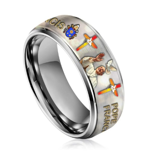 Pope Francis Silver Tungsten Couples Rings
