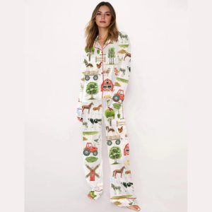 Farm Animals Mill Horse Cow Pig Chickens Donkey Sheep Trees Tractor Barn Pajama Set1