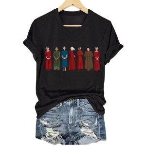 V Neck Retro The Handmaids Tale Print T Shirt1