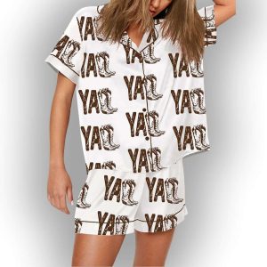 Yall Cowboy Boots Boho Western Pajama Set1